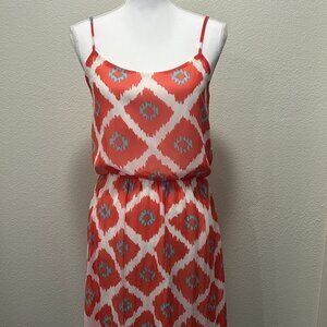 The Impeccable Pig orange and white dress, lined, spaghetti straps, Medium